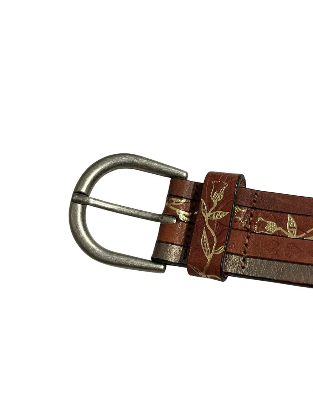Vintage Fossil Ornate Jeweled Embroidered Brown Leather Belt y2k Medium